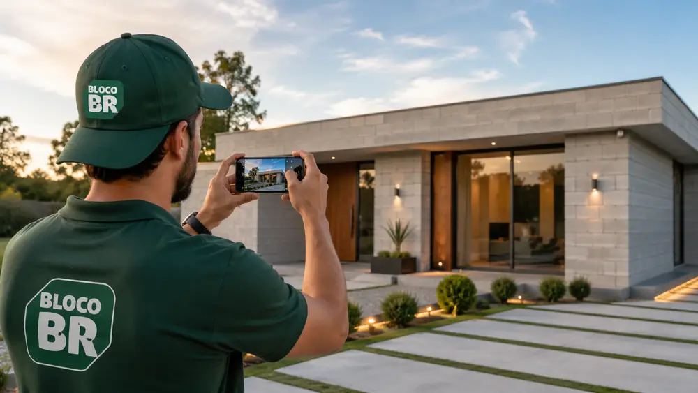 Colaborador BLOCO BR fotografando casa pronta